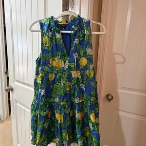 Aqua Blue Dress with Lemon and Leaf Print